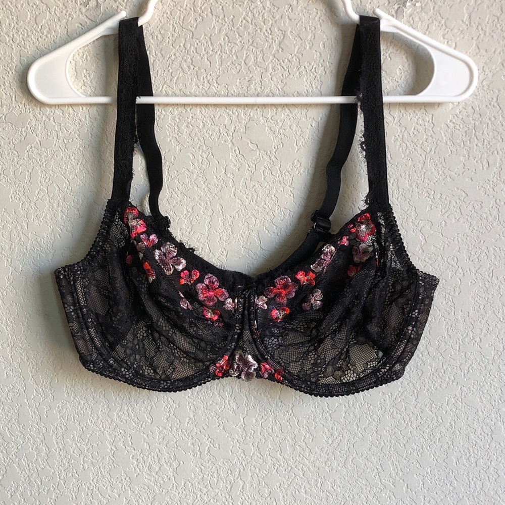 Prima Donna Baboushka Balcony Bra Black 38D Lace Floral Underwire